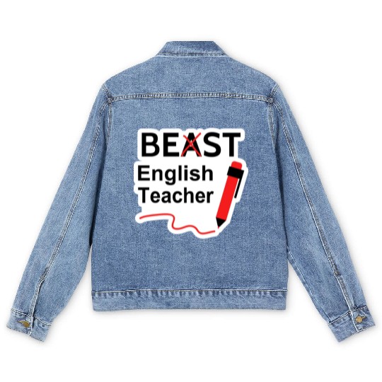 Funny Beast or Best English Teacher Men's Denim Jackets