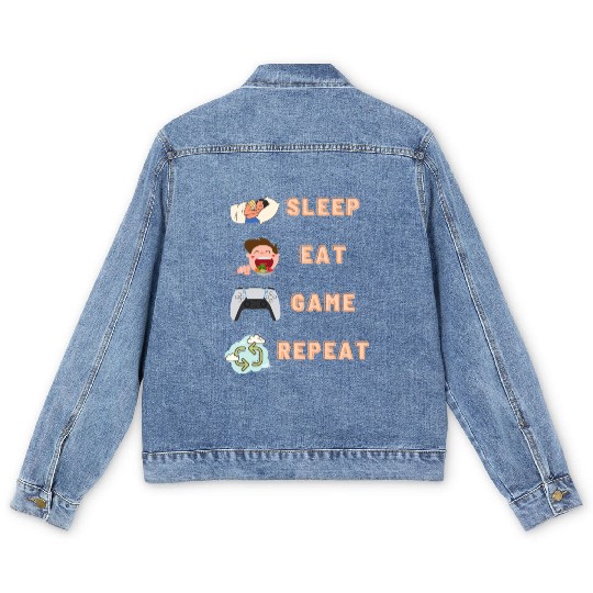 sleep eat game repeat PlayStation Men's Denim Jackets