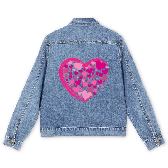 Cute Pink and Lilac Hearts in a Big Pink Heart Men's Denim Jackets