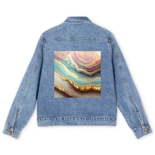 Pastel Agate Geode Stone Men's Denim Jackets