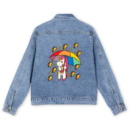 Raining Tacos Unicorn Lover Umbrella Cinco de Mayo Men's Denim Jackets