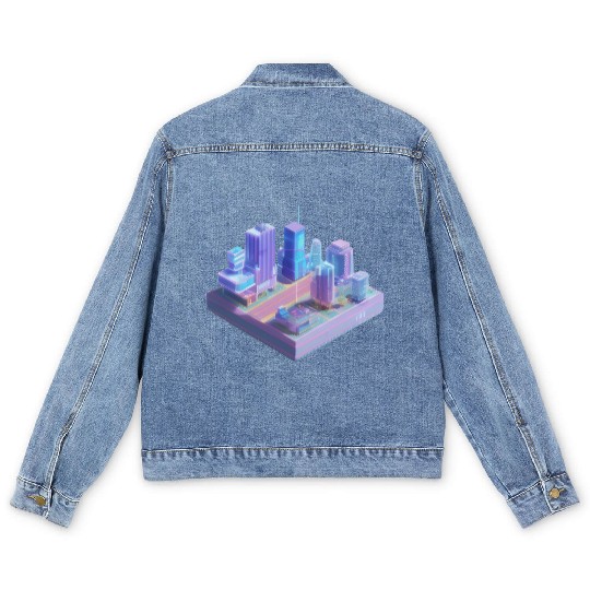 Miniature City - 3D Isometric Vaporwave Men's Denim Jackets