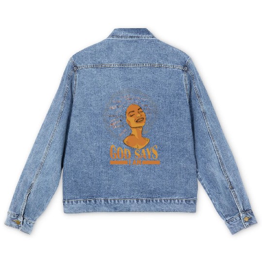 African American Girl God Says I Am Black Pride Men's Denim Jackets