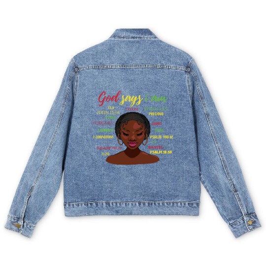 African American Girl God Says I Am Black Pride Men's Denim Jackets