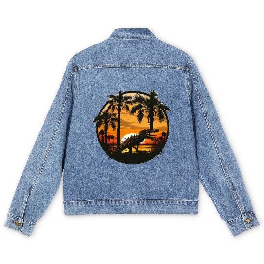 Florida Everglades Sunset Alligator and Palm Tree Men's Denim Jackets