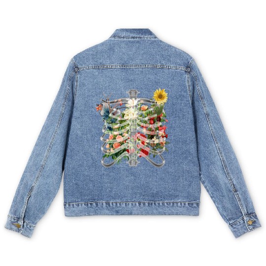 Flower Skeleton Streetwear Men's Denim Jackets