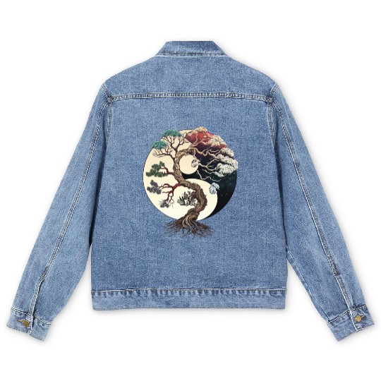 Yin and Yang Bonsai Tree Men's Denim Jackets