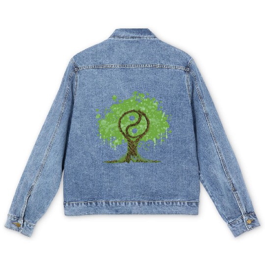 Ying Yang Tree of Life Men's Denim Jackets