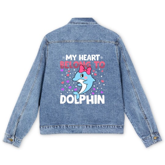 Valentines Day My Heart Belong to My Dolphin Boys Men's Denim Jackets