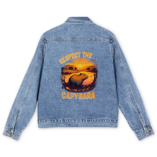 Respect The Capybara Animal Funny Capybara Lover Men's Denim Jackets