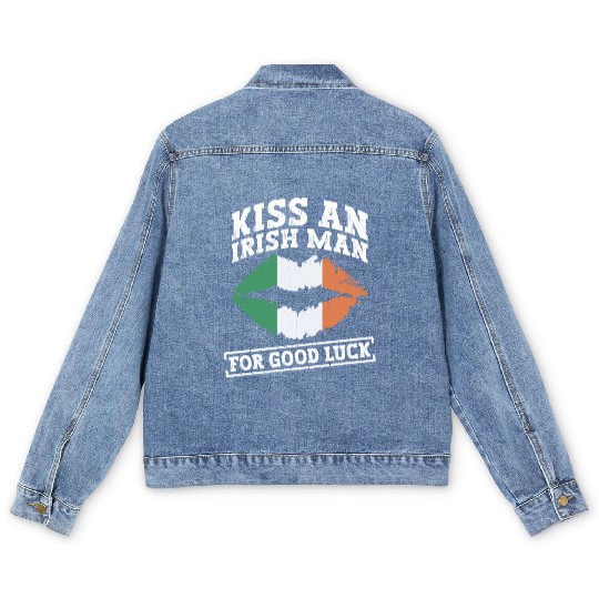 Kiss An Irish Man For Good Luck - St Patricks Day Men's Denim Jackets
