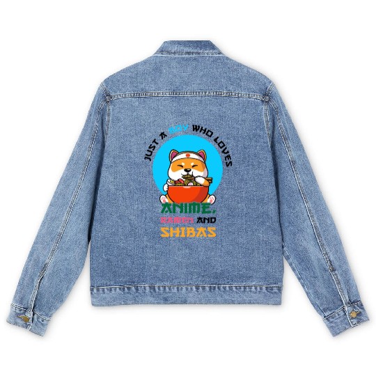 Just a boy who loves anime, ramen and shibas Men's Denim Jackets