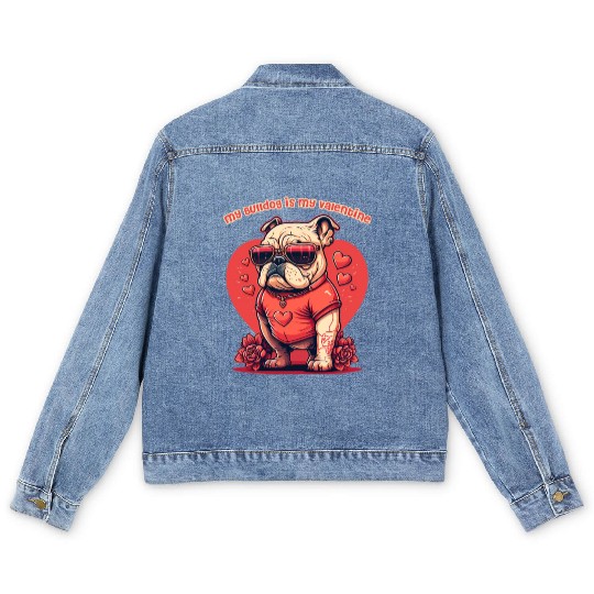 My Bulldog is My Valentine Men's Denim Jackets