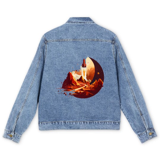 Vintage Space Science Mars Fiction Geek Solar Men's Denim Jackets