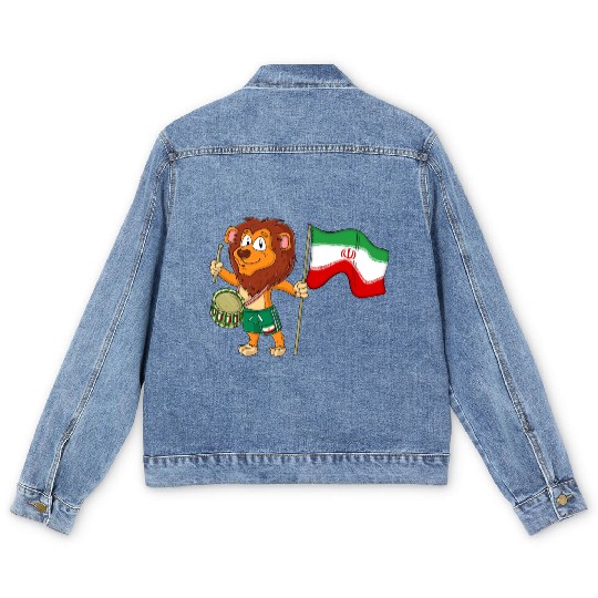 Lion with the Iran flag Men's Denim Jackets