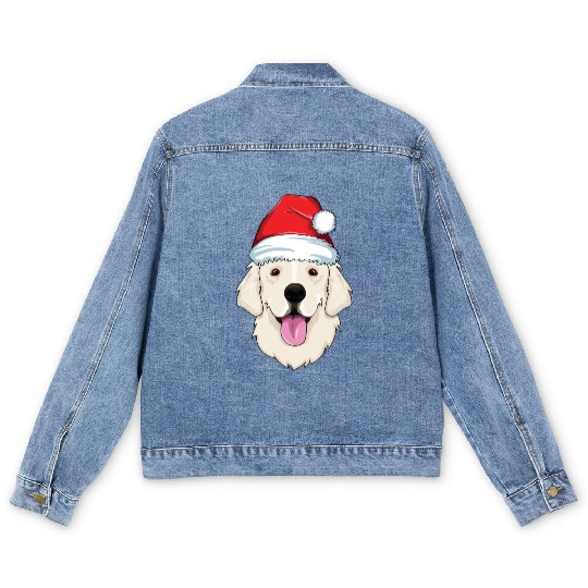Blond Golden Retriever Santa Hat Cute Christmas Men's Denim Jackets