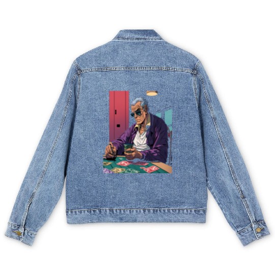 Cool Poker Fans Retro Comic Style Poker Player Men's Denim Jackets