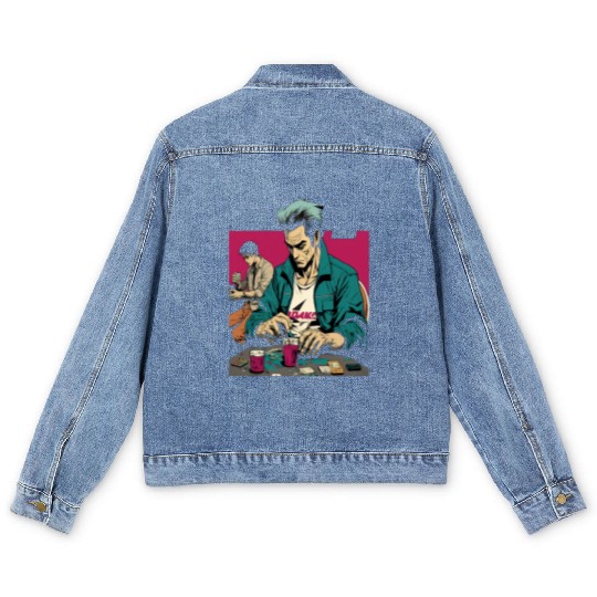 Cool Poker Fans Retro Comic Style Poker Player Men's Denim Jackets