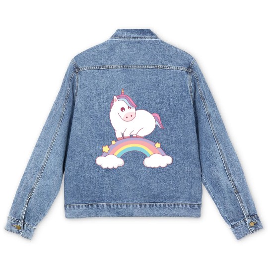 unicorn standing on rainbow Men's Denim Jackets
