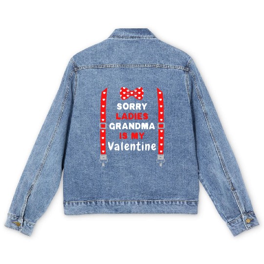 Sorry Ladies Grandma Is My Valentine Grandson Men's Denim Jackets