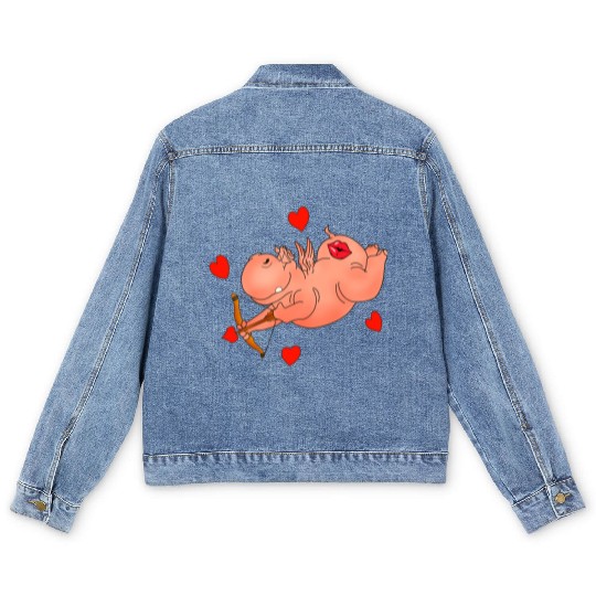 Hippo Cupid. Happy Valentine's Day Men's Denim Jackets