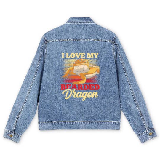 I Love My Bearded Dragon Reptile Pet Animal Lover Men's Denim Jackets