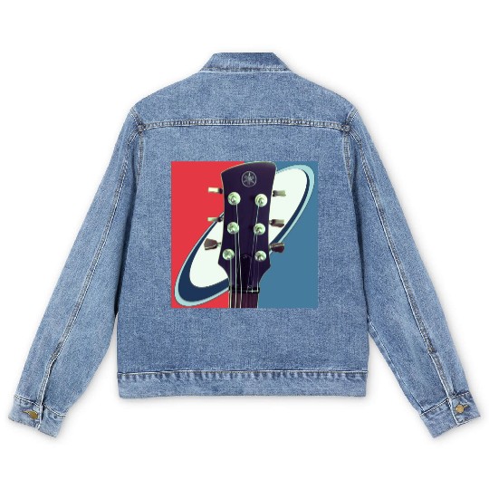 Red White Blue Rock and Roll Themed Guitar Men's Denim Jackets
