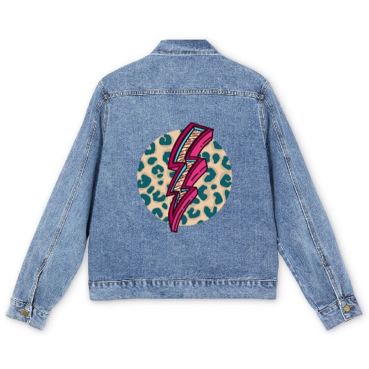 Cheetah Print Lightning Bolt Men's Denim Jackets