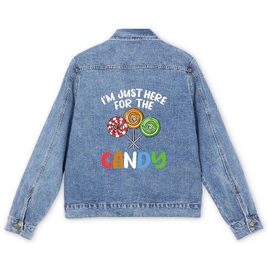 I'm Just Here For The Candy Lollipop Halloween Cos Men's Denim Jackets