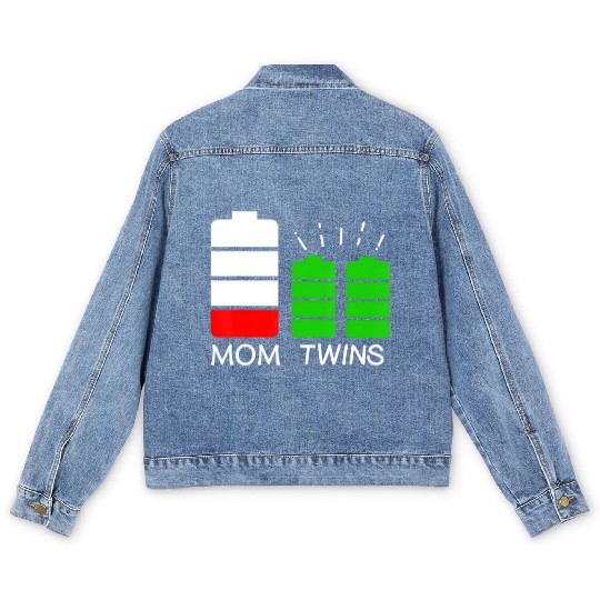 Twin Mom Low Battery Tired Mom Of Twins Men's Denim Jackets