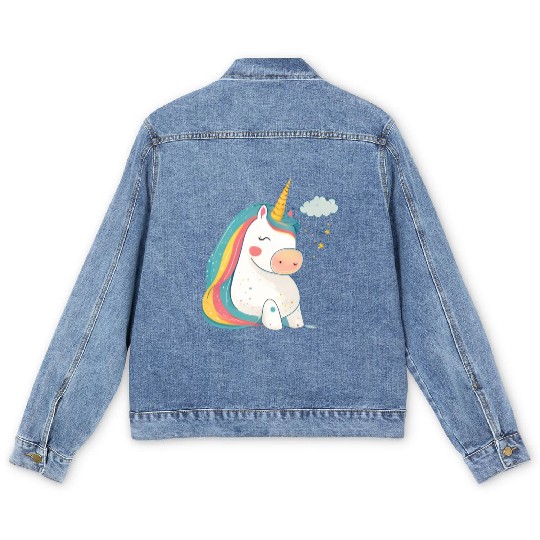 Rainbow Beauty: An Illustration of a Unicorn Pony Men's Denim Jackets