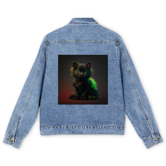 Cute black kitten blended with a wicked spider Men's Denim Jackets
