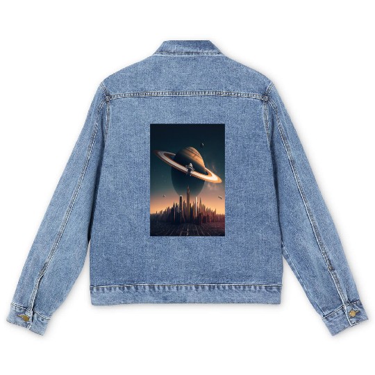 Solar system planet Saturn galaxy Men's Denim Jackets