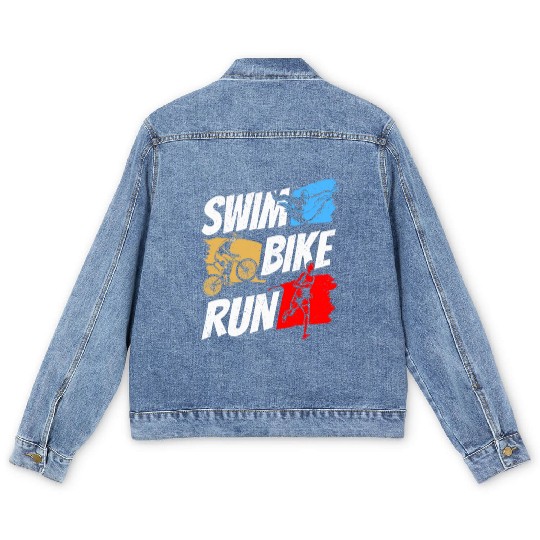 Swim Bike Run Triathlete Triathlon Triathlons Men's Denim Jackets