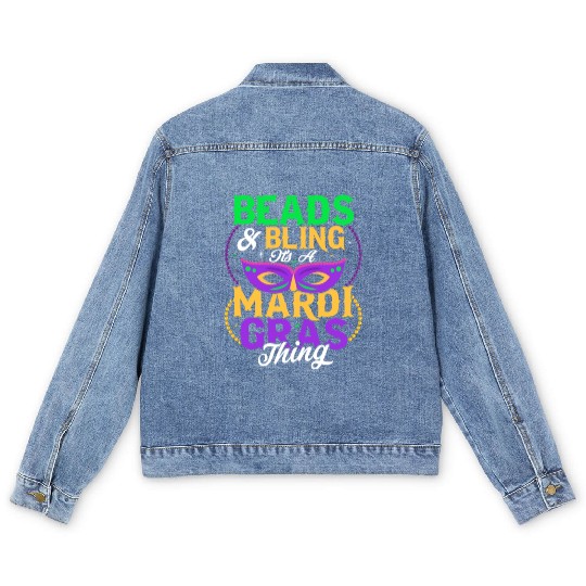 Beads & Bling It's A Mardi Gras Thing Mask Parade Men's Denim Jackets