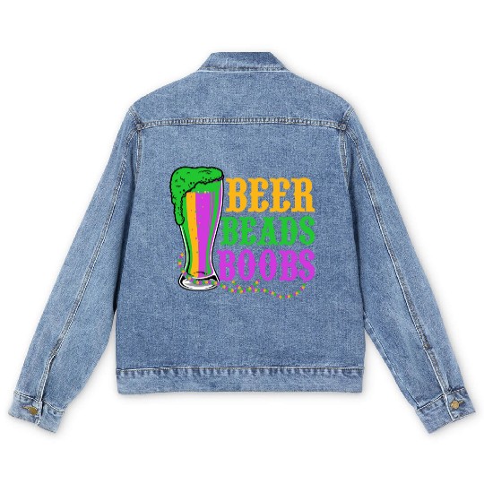 Beer Beads Boobs Mardi Gras Party Men's Denim Jackets