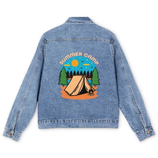 Happy Summer Camp Camping Lover FunnyT-Men's Denim Jackets