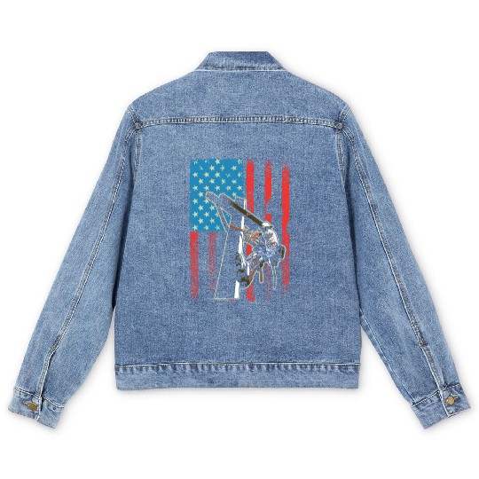 US Flag Lineworker Patriotic Lineman Men's Denim Jackets