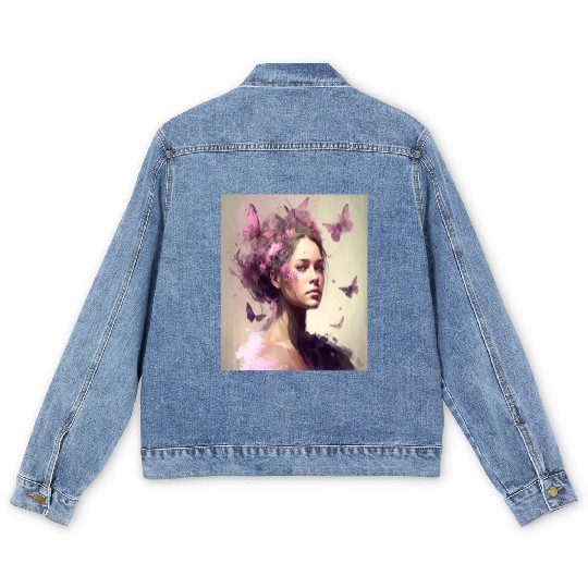 Breast Cancer Survivor Pink Flower Hair Girl Men's Denim Jackets