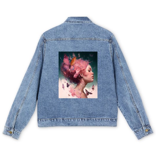 Breast Cancer Survivor Pink Flower Hair Girl Men's Denim Jackets