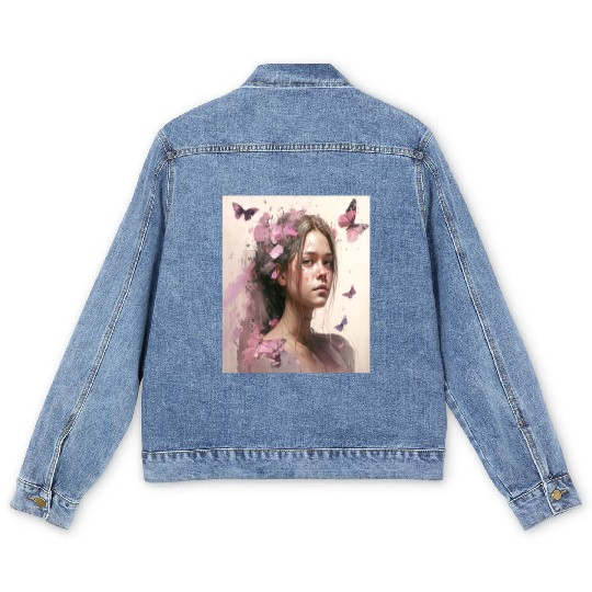 Breast Cancer Survivor Pink Flower Hair Girl Men's Denim Jackets