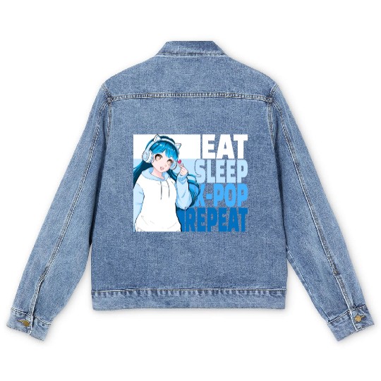 Eat Sleep K-POP Repeat Cute Korean Anime Girl Men's Denim Jackets