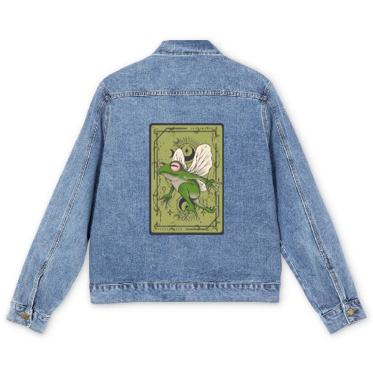 Frog Fairy Tarot Card Celestial Moon Occult Cottag Men's Denim Jackets