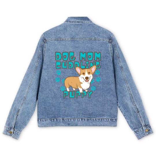 DOG MOM CUDDLING PUPPY , DOGS LOVERS Men's Denim Jackets