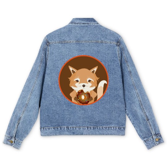 magical little fox with delicious donut Men's Denim Jackets