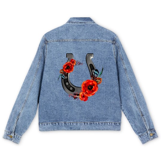 Floral Horseshoe With Poppies Men's Denim Jackets