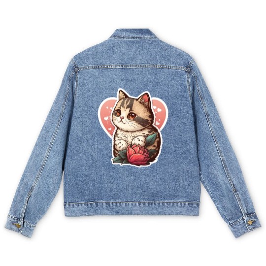 Lovely Cat In Valentine’s Day Men's Denim Jackets
