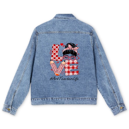 Art Teacher Love Messy Bun Men's Denim Jackets