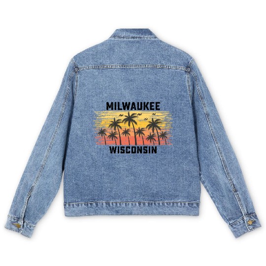 Milwaukee Wisconsin Summer Retro VIntage Vacation Men's Denim Jackets