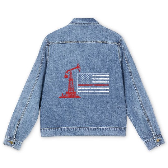 Oilfield Oil Drilling Us Flag Men's Denim Jackets